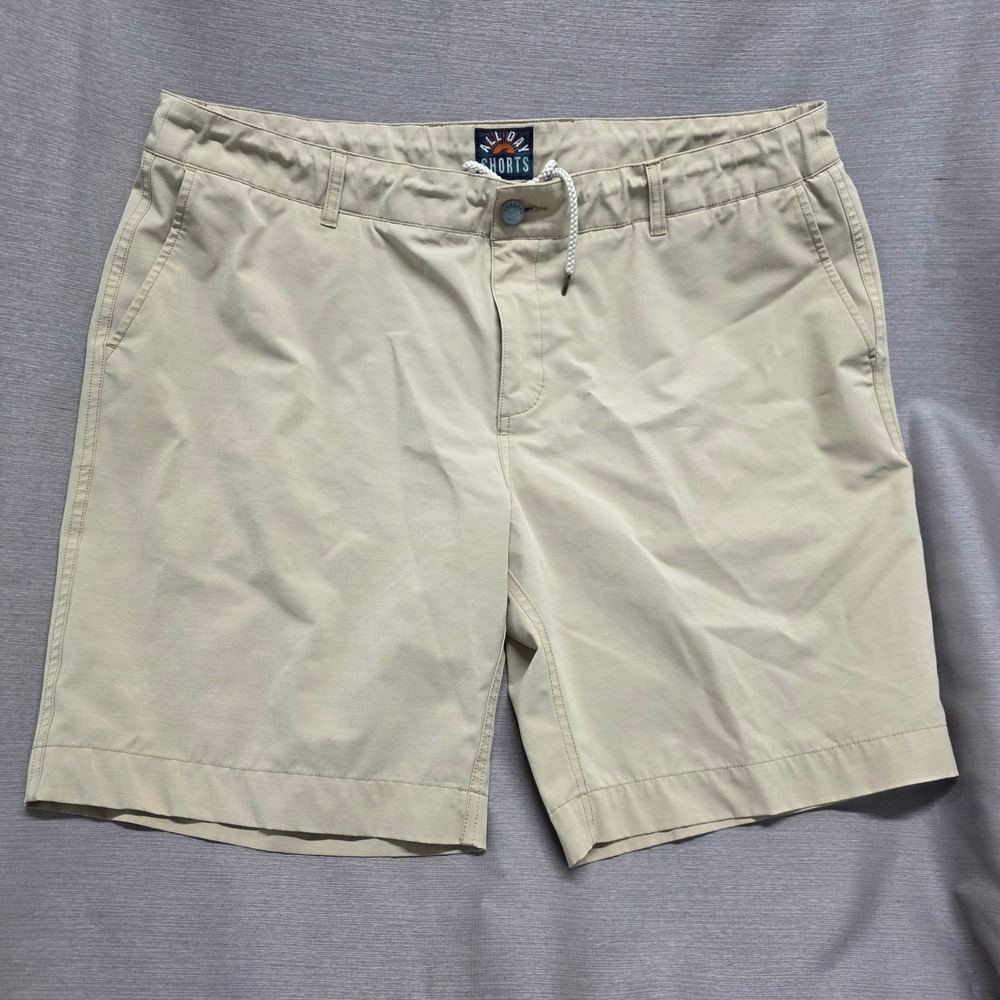 Faherty All Day Shorts Mens 40 Khaki Tan Hybrid Stretch Quick Dry 9 Inch Inseam